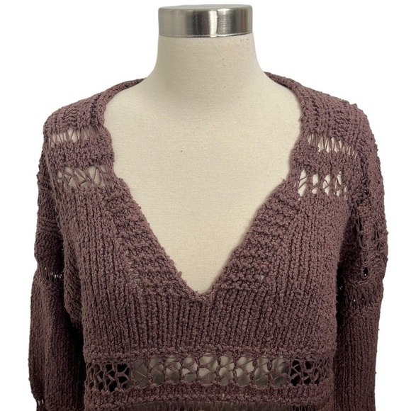 Free People Belong To You Open Knit Sweater In Dark Purple Size Small NWT - Picture 4 of 13